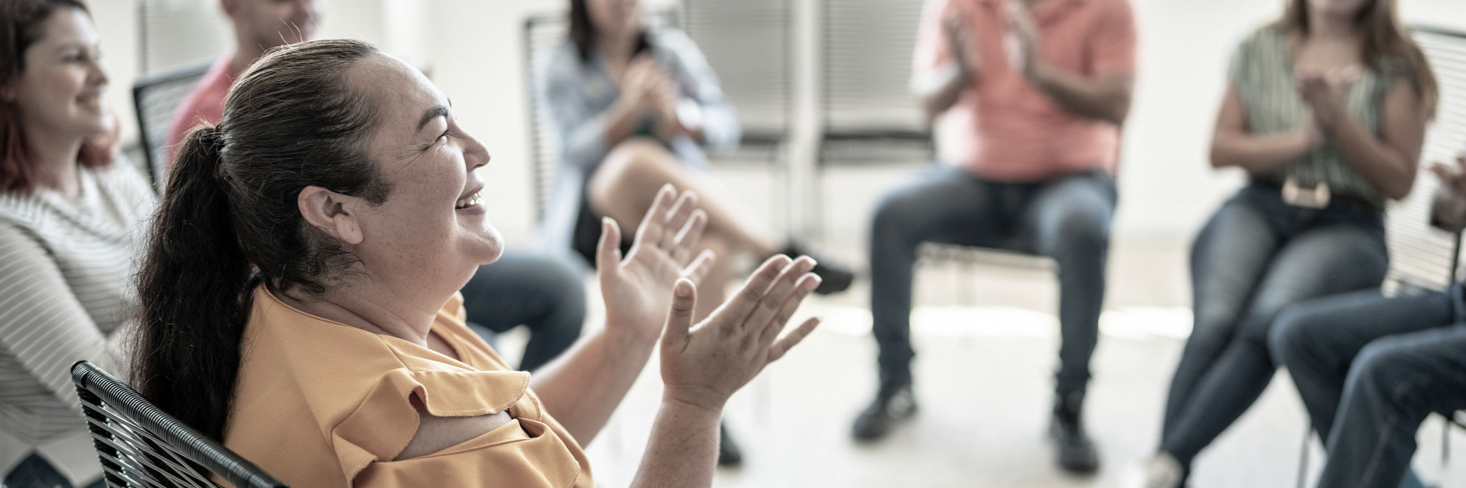 A group therapy session of cognitive-behavioral therapy (CBT) at Safe Harbor Behavioral Health in Gloucester, MA.
